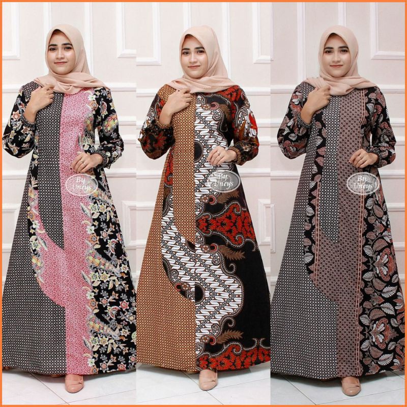 gamis batik kombinasi modern LD 110-130/ Gamis batik jumbo busui