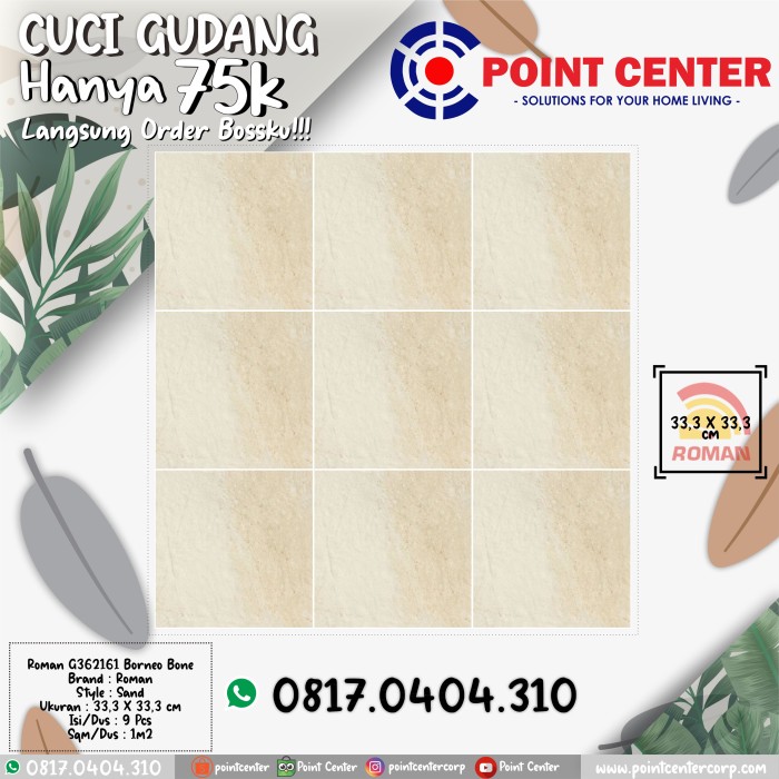 TERHEMAT ROMAN KERAMIK 33,3 X 33,3 G362161 BORNEO BONE