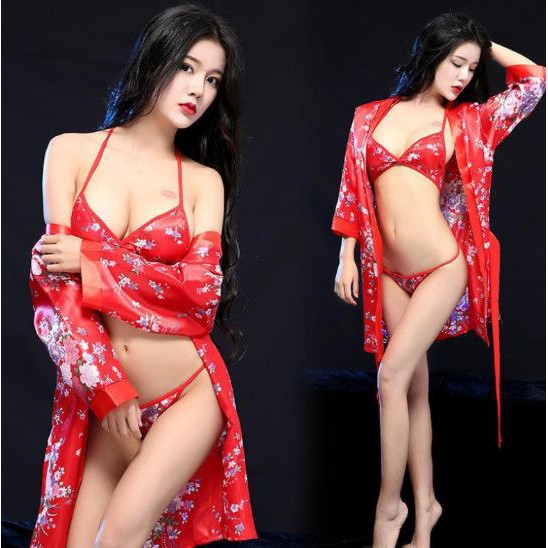 HUES.ID Lingerie Set Bunga Kimono Baju Tidur Kostum Jubah Jepang Terbaru 3044