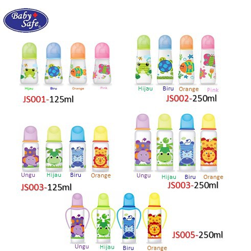 BABY SAFE BOTOL SUSU BAYI 125ML 250ML JS001 JS002 JS003 JS004 JS005