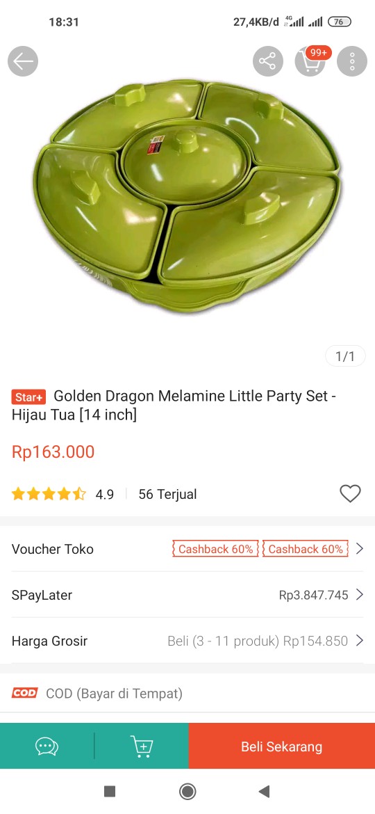 Golden Dragon Melamine Little Party Set - Hijau Tua [14 Inch]