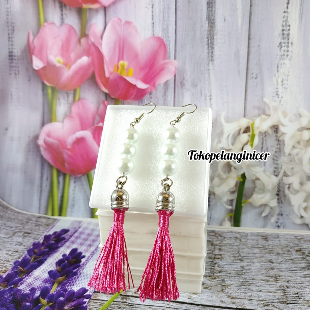 Anting kekinian fashion wanita Mutiara juntai tassel murah  Tokopelanginicer