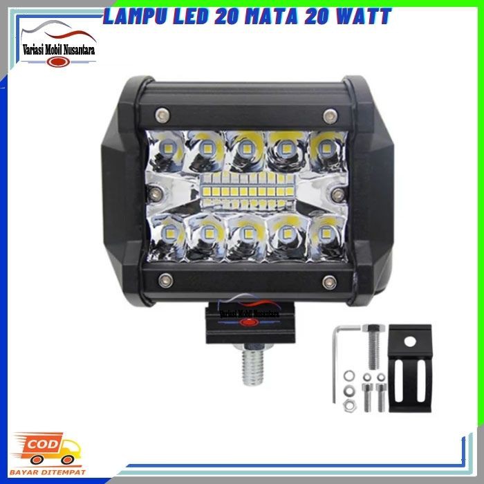 Lampu Led Tembak Sorot Depan Kotak Variasi Mobil 20 Mata 20 Watt