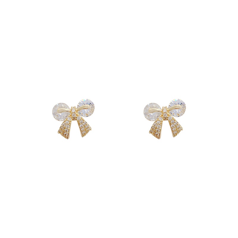 Anting Stud Zircon Bentuk Pita Untuk Perhiasan Wanita