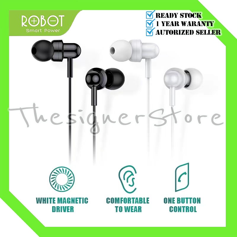 Headset Kabel ROBOT RE20 Wired Earphone Bass Smartphone Original - Garansi Resmi 1 Tahun