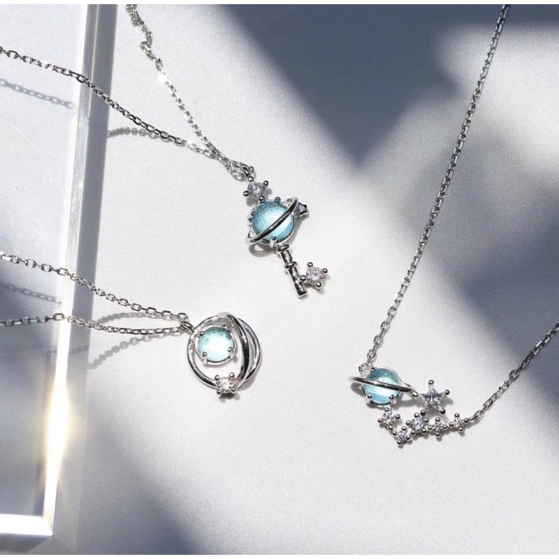 [1 PCS] Kalung Chain Necklace Planet Blue Crystal Sapphire Clavicle Pendant Necklace Fashion Jewelry