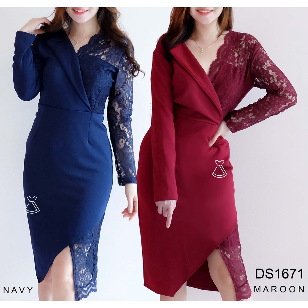 DS1671 - Dress Pesta Brukat Scuba Stretch Korean Style