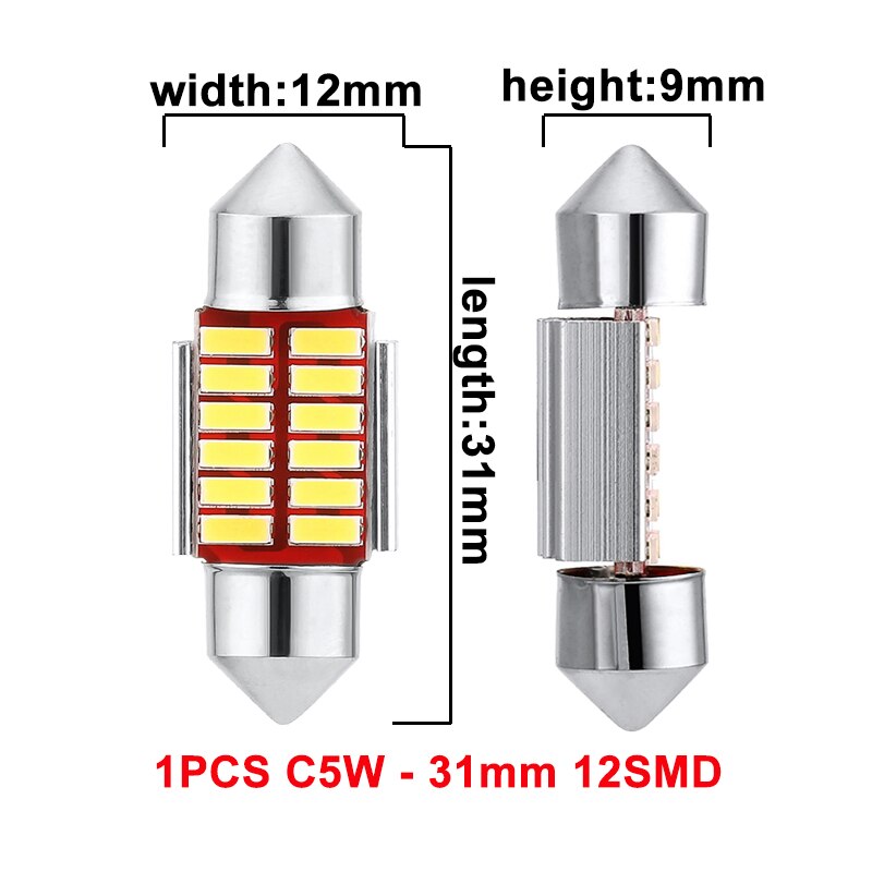 1pc Lampu Led Canbus Festoon C10W C5W 31mm 36mm 39mm 42mm 5000k Warna Putih Untuk Interior Mobil