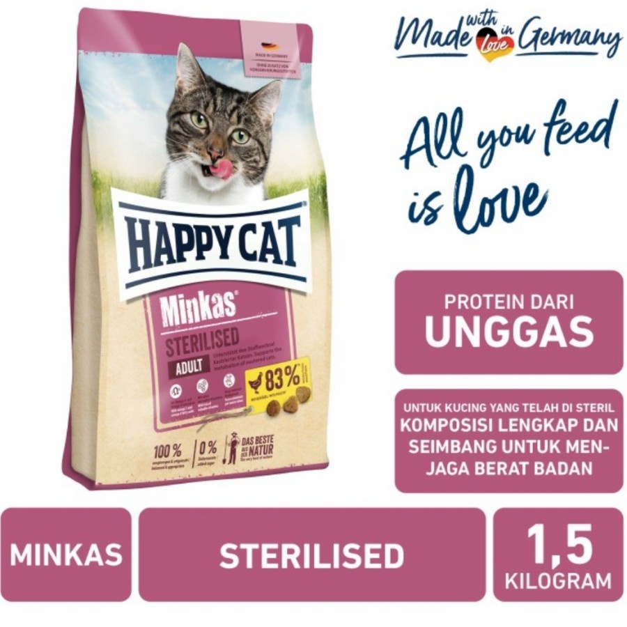 HAPPY CAT MINKAS STERILISED 1.5KG - MINKAS STERILISED 1.5KG FRESHPACK