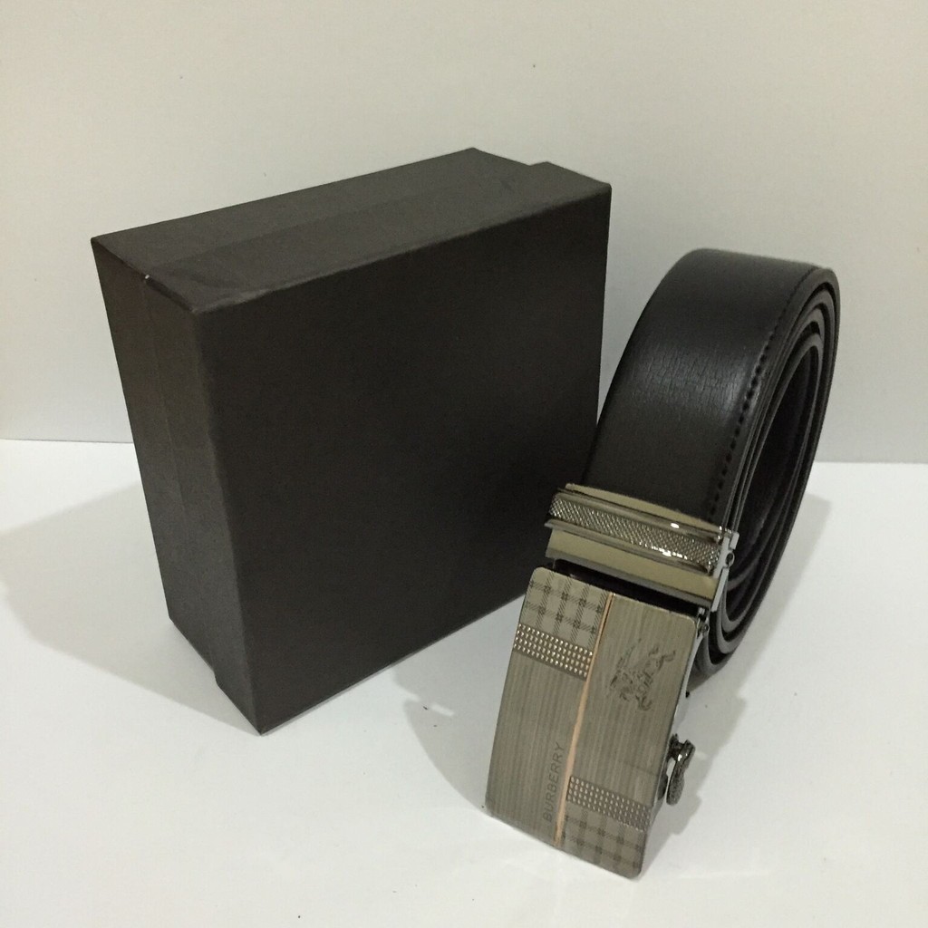 BURBERRY Ikat Pinggang Kulit Pria BR-419 / Gesper Rel Tanpa Lubang / Tali Pinggang