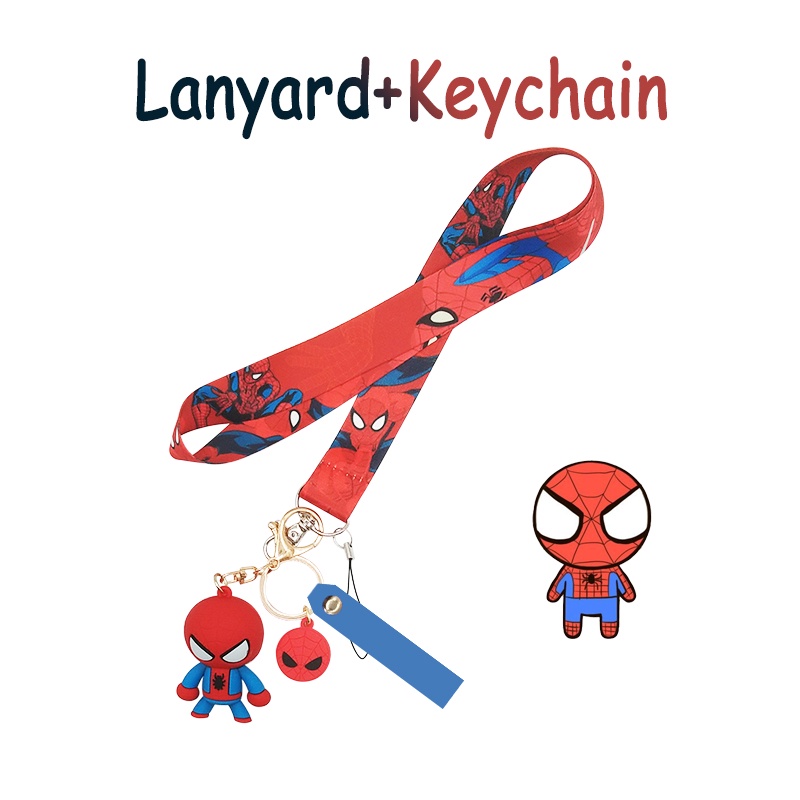 Gantungan Kunci 3D Model Spiderman Dengan Lanyard Leher Anti Hilang Untuk Aksesoris Tas