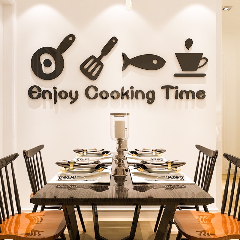 Stiker Dinding Decal Desain Enjoy Cooking Time Bahan Akrilik Untuk Dekorasi Rumah