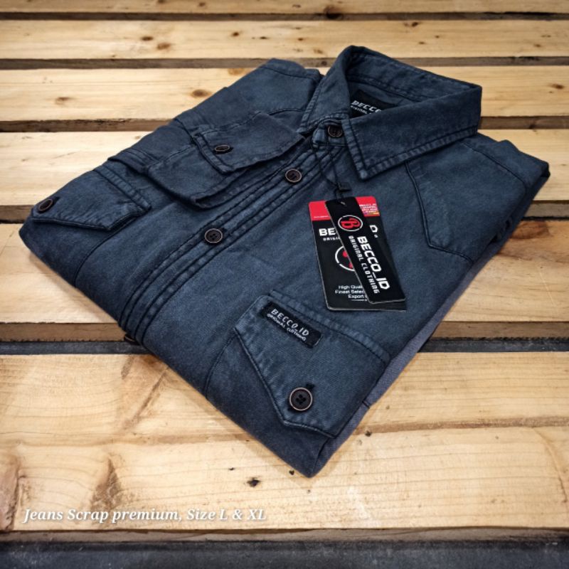 kemeja jeans denim pria lengan panjang, kemeja jeans import, kemeja distro lengan panjang premium