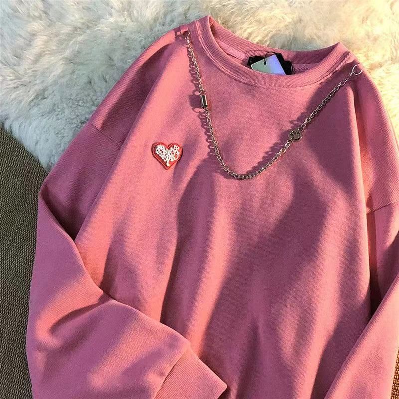 [littlecrab] Sweater Oversize Love Mini Kecil With Additional Chain Tambahan Jahitan Baju Bawah Sweater Couple Unisex Berkualitas Street Style Rantai Korean Style