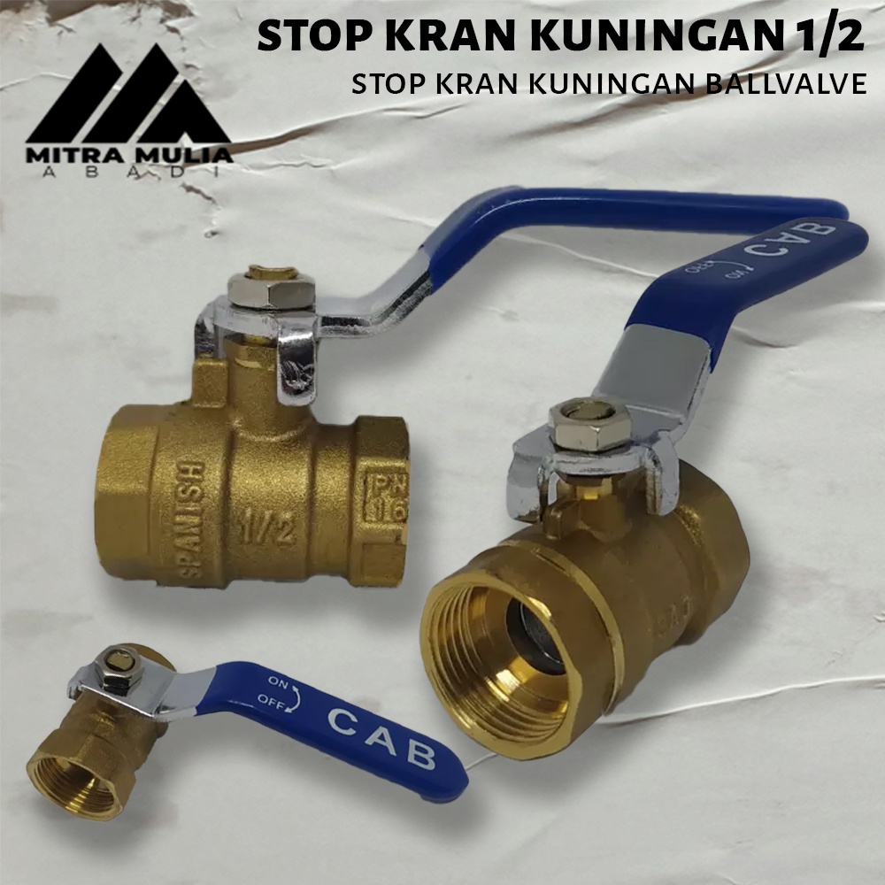 Ball Valve Kuningan ukuran 1/2 inchi - stop Kran Keran