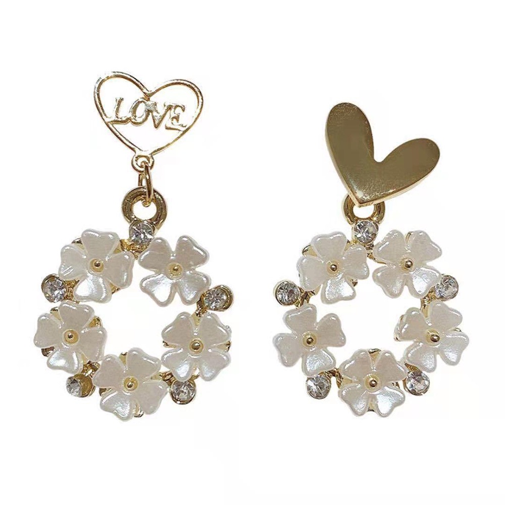 【COD Tangding】Anting Tusuk Gantung Asimetris Bentuk Hati / Bunga Untuk Wanita