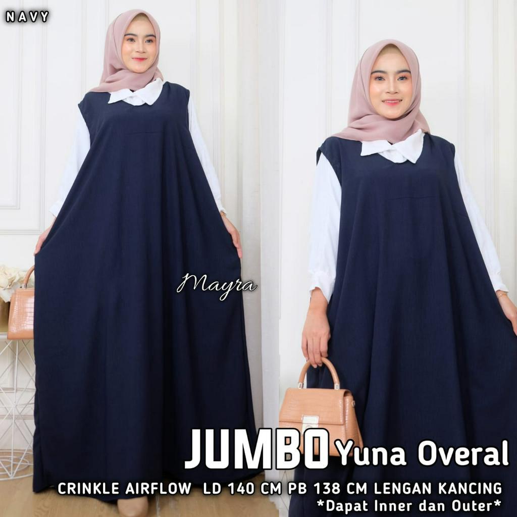 Gamis Jumbo Super Besar LD 140 Overal Model Inner Outer Bahan Crinkle Lembut Muat BB 100 120
