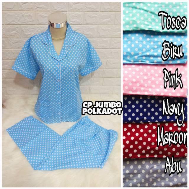 PIYAMA WANITA / BAJU TIDUR WANITA CP SALUR &amp; POLKADOT NEW KATUN JUMBO