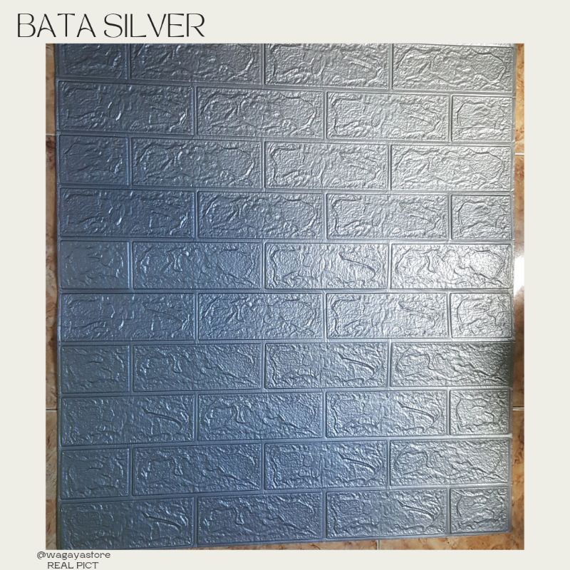 WALLPAPER DINDING 3D FOAM MOTIF BATU BATA 70x77 CM DEKORASI DINDING-Bata silver