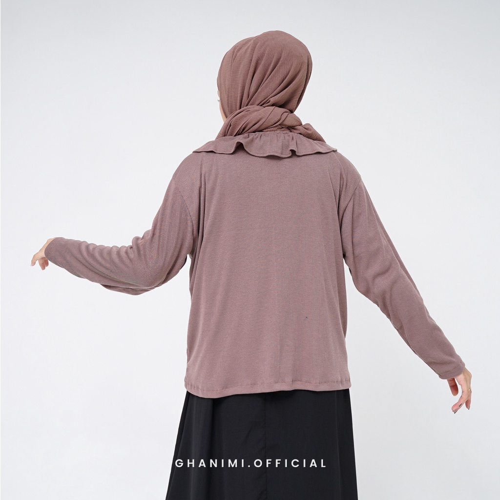Ghanimi - Syira Cardigan / Outer Rajut Polos kerah ruffle / outer rib knit tebal kekinian / outer korean style / cardigan aesthetic