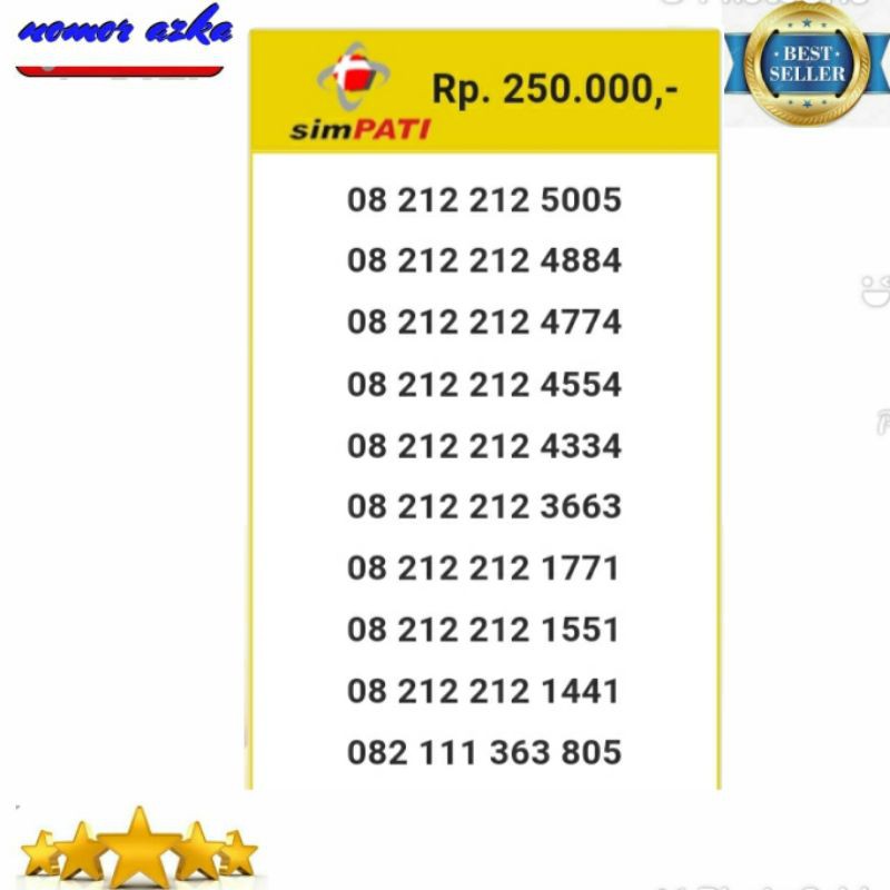 Nomer Cantik Simpati 08 212 212 5005 Seri Cermin 5005 Bsm02