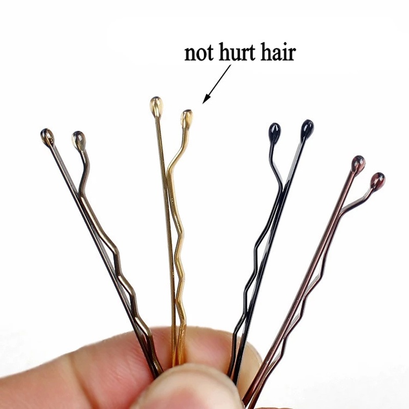 50pcs / Set Jepit Rambut Bobby Pin Bentuk U Bergelombang Bahan Alloy Tebal Warna Emas Perak Coklat Untuk Wanita