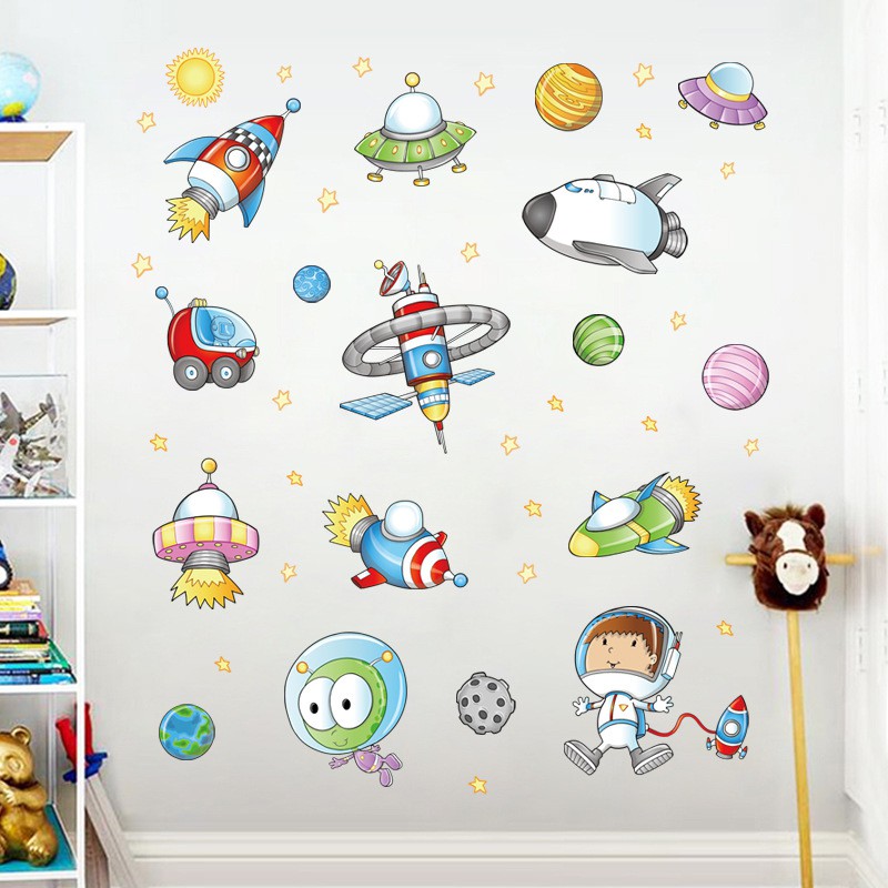 Reliza Wall Sticker Space Ship Planet Luar Angkasa Astronot Stiker Dinding LDR