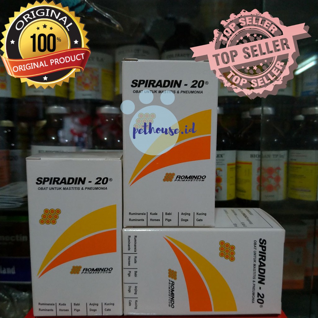 SPIRADIN Obat Mastitis Pneumonia Hewan Sapi Kuda Babi Kambing Anjing Kucing 50ml