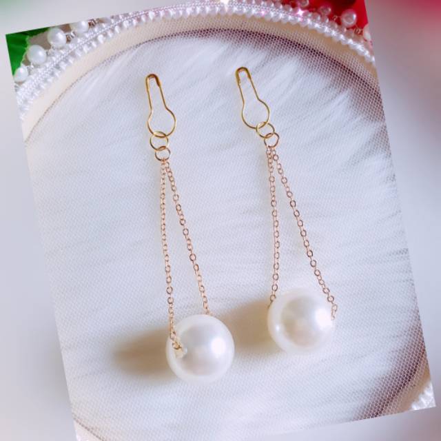 A129 Anting hijab juntai rantai pearl