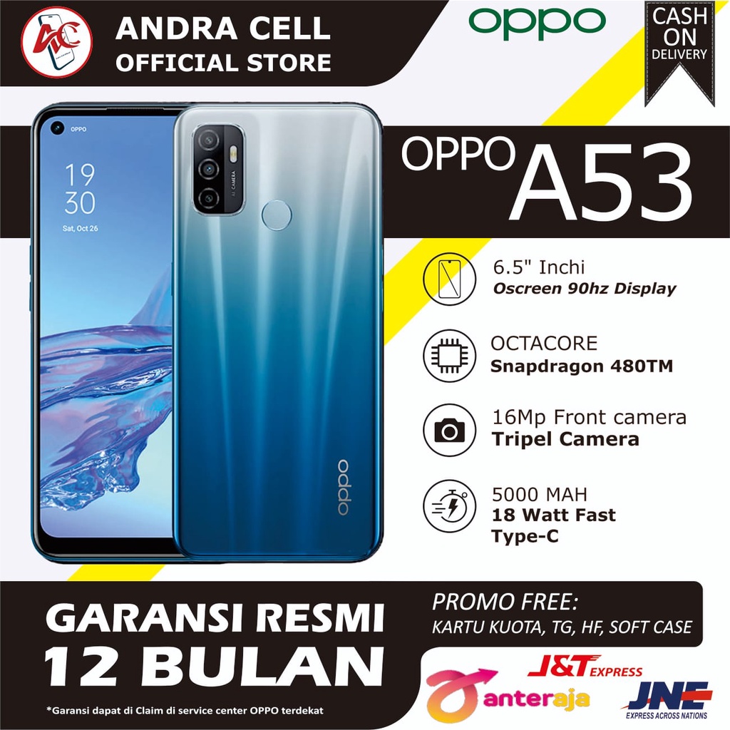 Hp Handphone OPPO A53 Ram 4/128 Snapdragon 460 90Hz Refresh Rate Garansi Resmi OPPO Indonesia