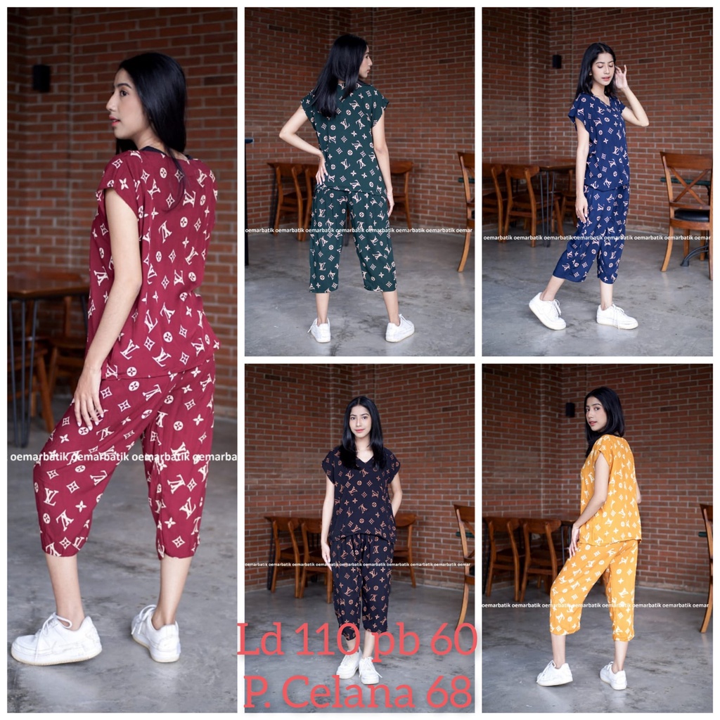Baju Tidur Piyama Wanita by oemar batik/Cewek Pajamas Dewasa Motif Branded Kekinian bahan Rayon/ set