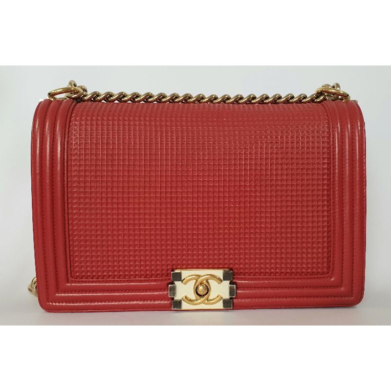 Chanel Boy Red 28cm #18 - GHW - Preloved