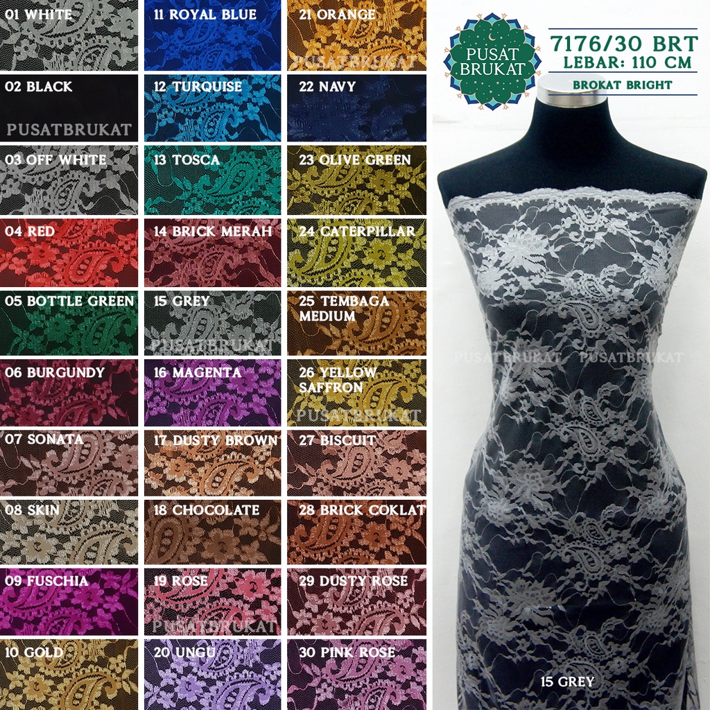 KAIN BRUKAT KEBAYA / BAHAN BROKAT BRIGHT ORI ARIA - LP 7176/30 BRT - LEBAR 110 CM [harga per 0.5m]