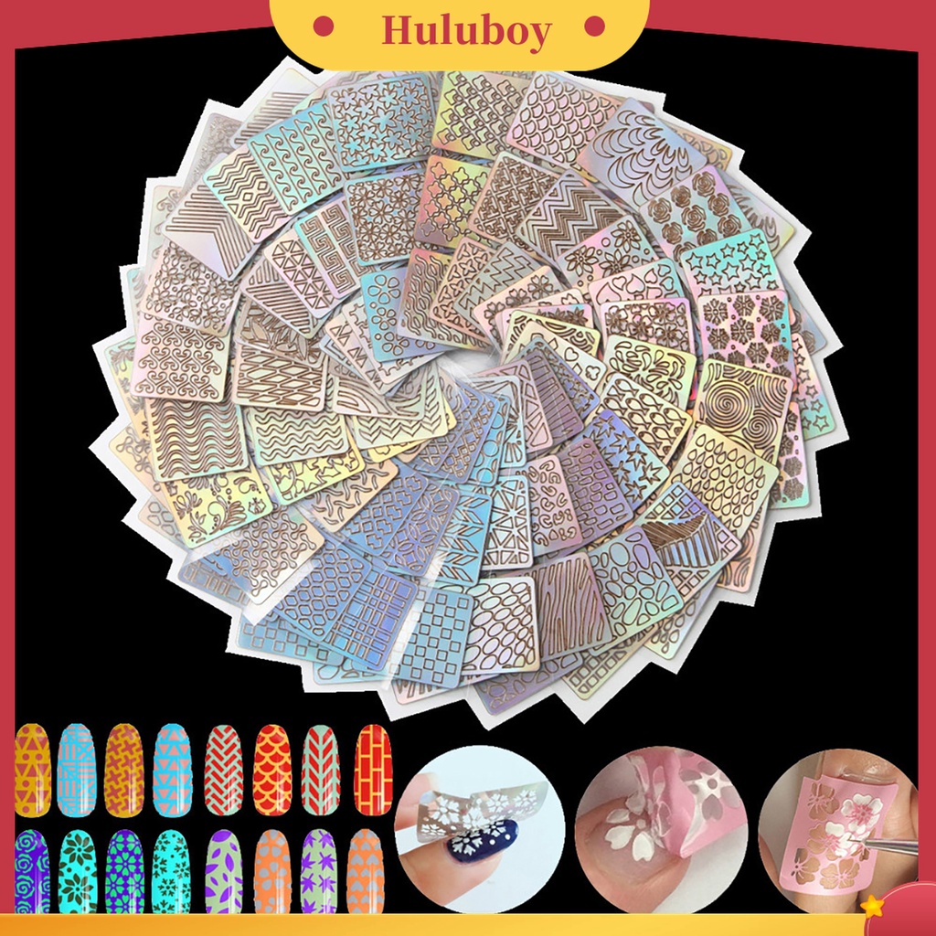 Huluboy Huluboy♡ 24 Pcs / Set Stiker Kuku Desain Hollow Out Untuk Alat Manicure Wanita