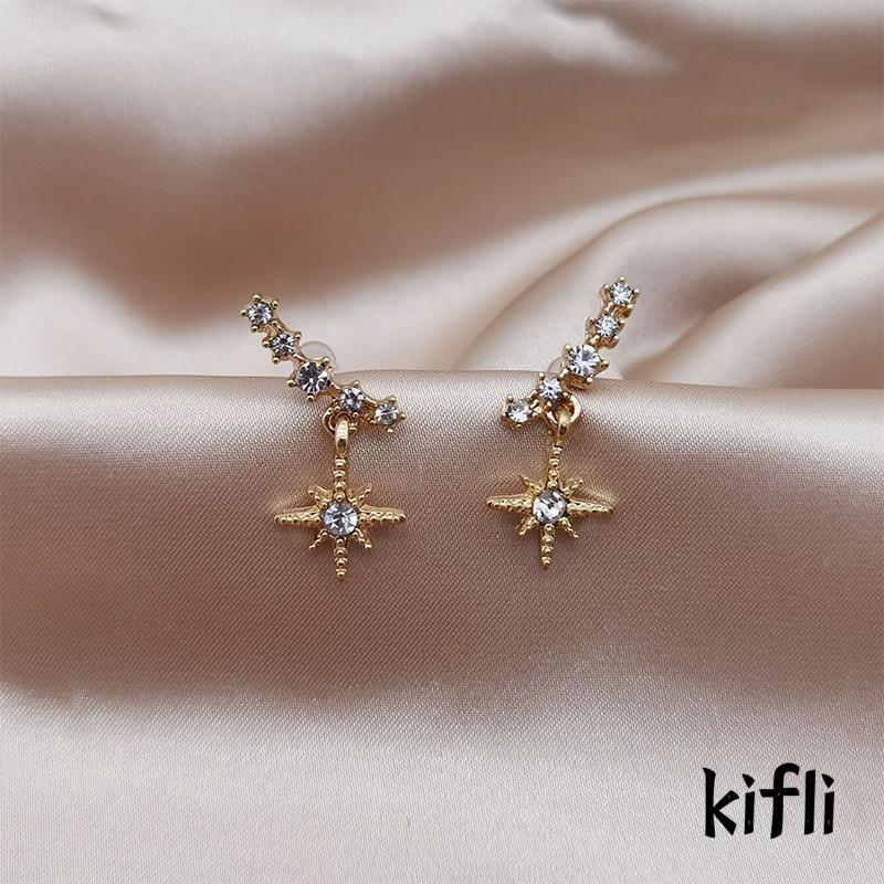 Anting Tusuk Gantung Desain Bintang Heksagram Hias Berlian Imitasi Untuk Wanita (KD)