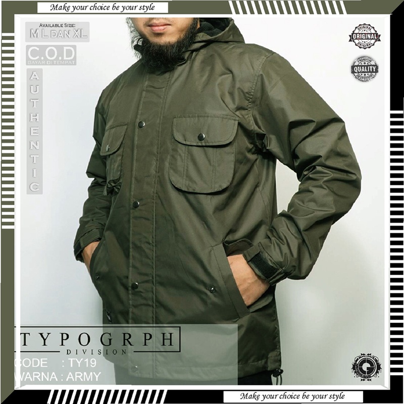 Jaket Parka Pria Waterproof Typogrph Distro Keren 100% Original ORI Tebal Parasut Kanvas Bordir Prem