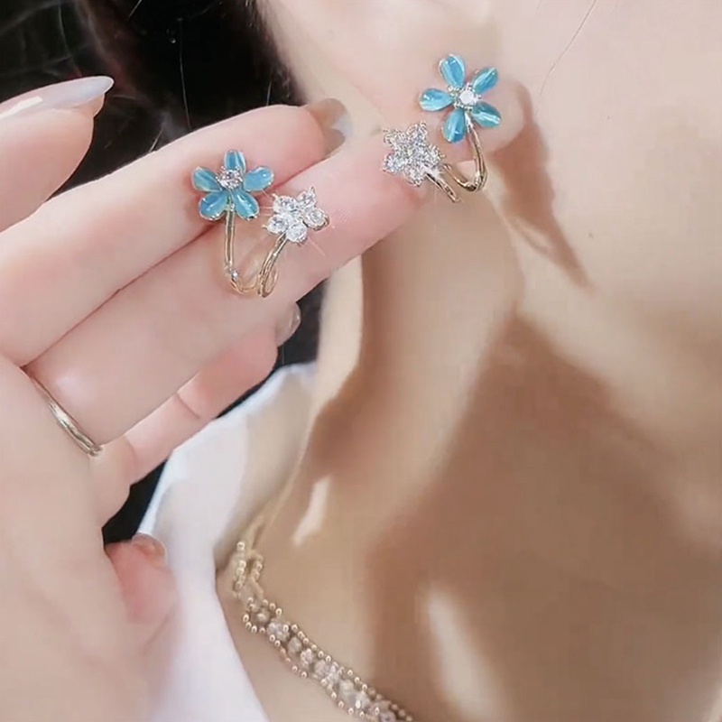 Anting Stud 925 Silver Kristal Mutiara Bentuk Bunga Gaya Korea Untuk Wanita