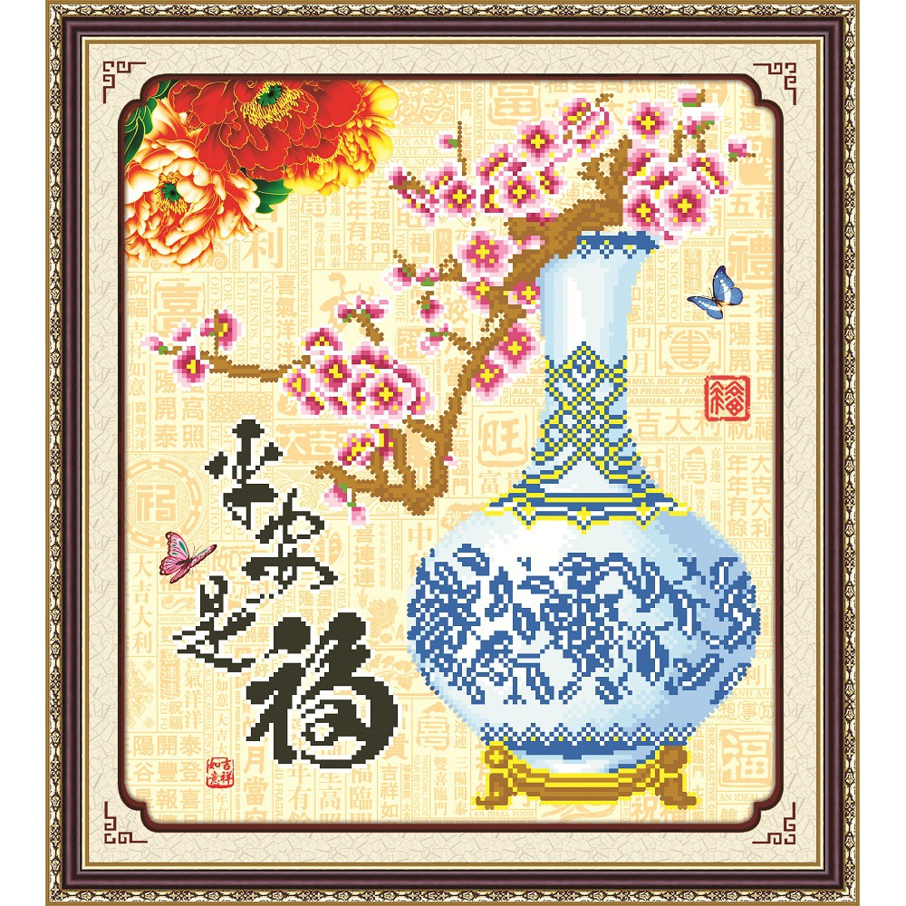 Paket DIY Craft Diamond Painting A9156 Vas Bunga Oriental Sakura