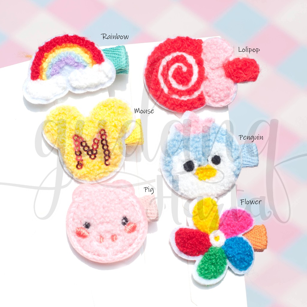 Jepit Rambut Pinguin Pelangi Bulu Bulu Unik Hairclip Rainbow Pig  Mouse GH 201136