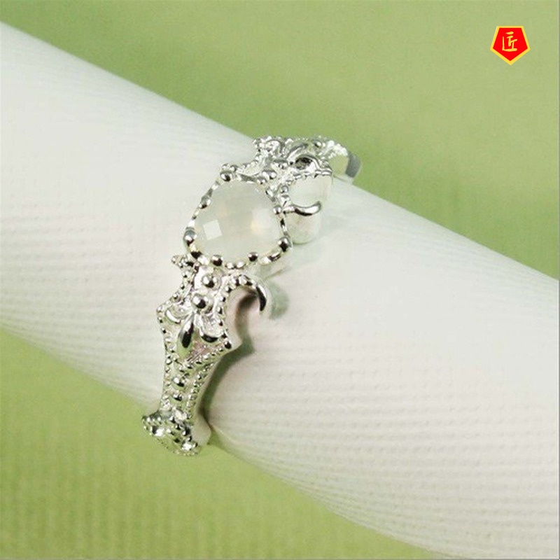 [Ready Stock]Female Fashion Flower Opal Heart-Shaped Ring