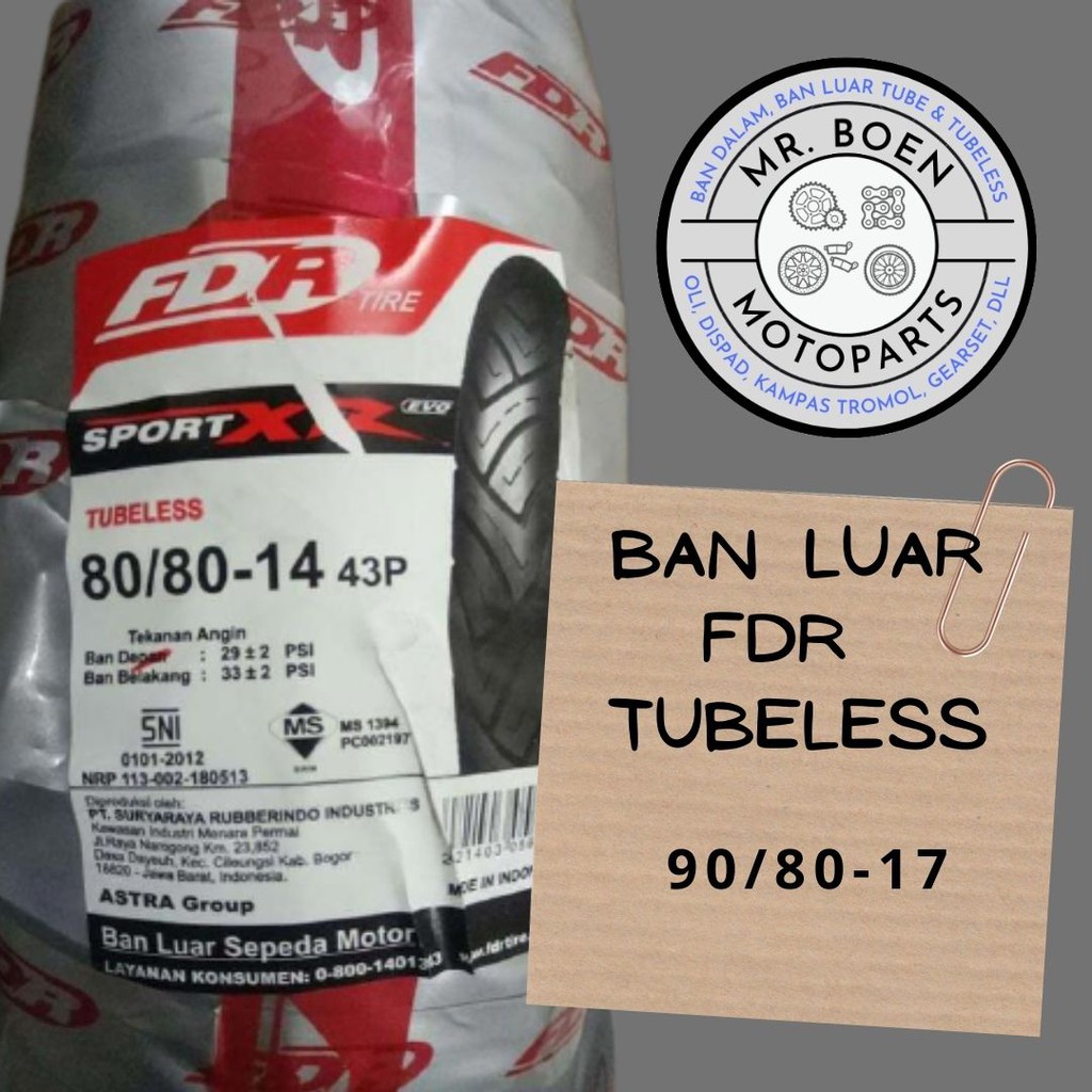 BAN LUAR TUBELESS FDR 90/80-17
