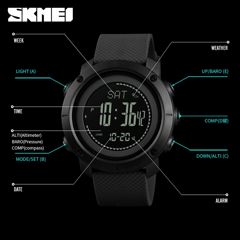 SKMEI Jam Tangan Digital Sporty Pria Pedometer Calorie Compass 1427