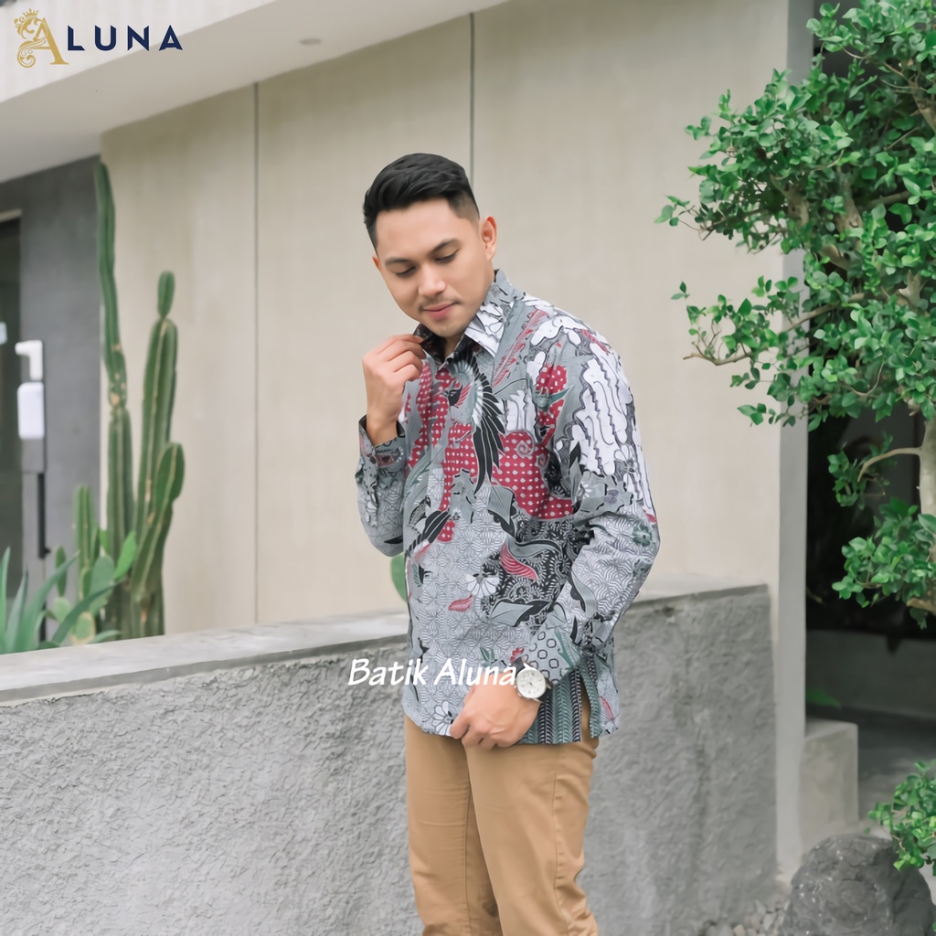 KEMEJA BATIK PREMIUM PRIA SOLO MOTIF KAWUNG KOMBINASI LENGAN PANJANG REGULAR FURING KATUN PCW 108