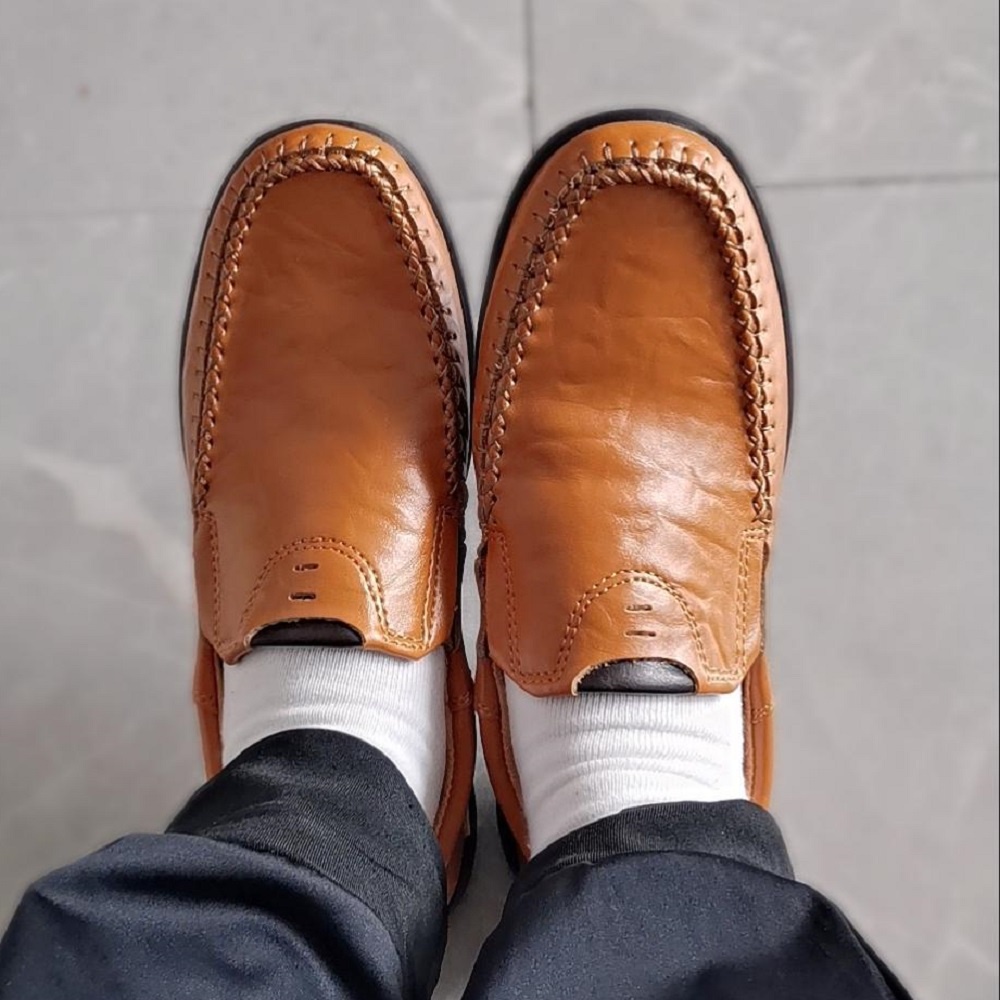 Kulit Asli Sepatu Pantofel Pria Pantofel Slip On Sepatu Tanpa Tali Santai Kasual Anti Slip Kantor Cowok Kekinian Keren 004