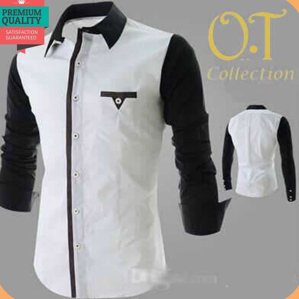 Kemeja Pria Putih Combi Warna Hitam  (N355 Executive White)