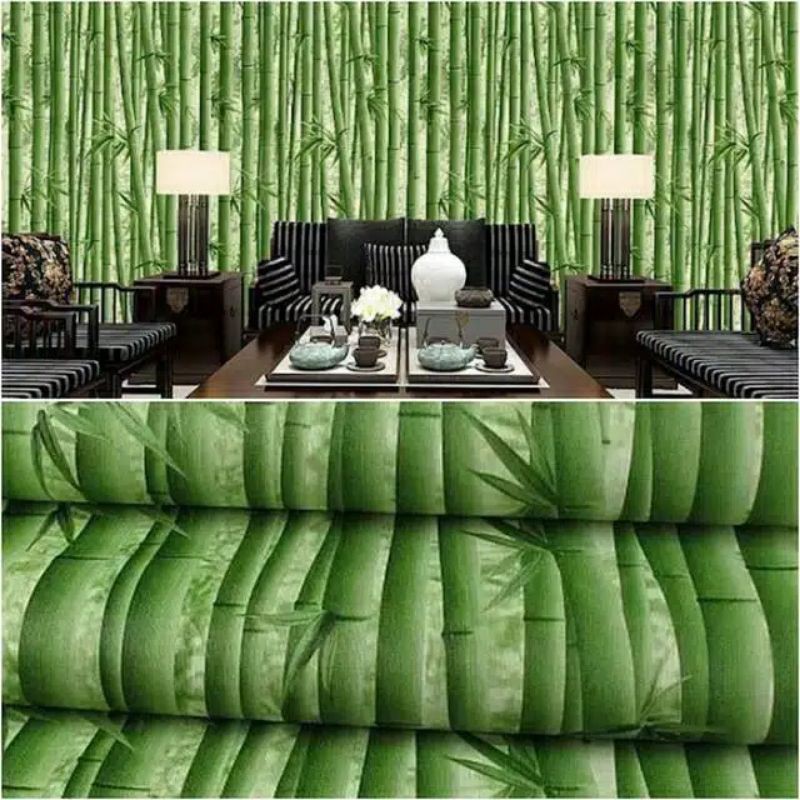 Wallpaper Sticker Dinding Motif Bambu tua Ukuran Panjang10M xLebar 45Cm