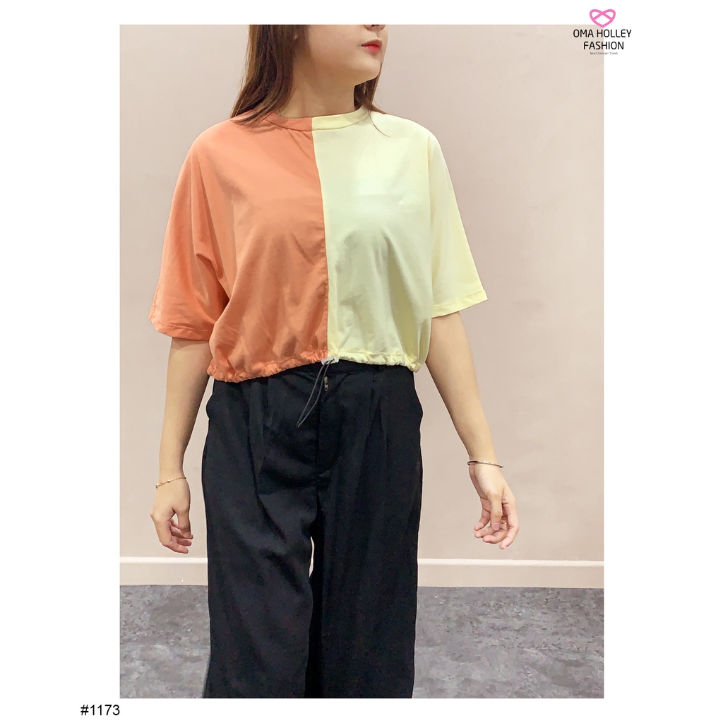 (COD) OH Fashion Beliya Top Crop Tali Serut Combination #1173