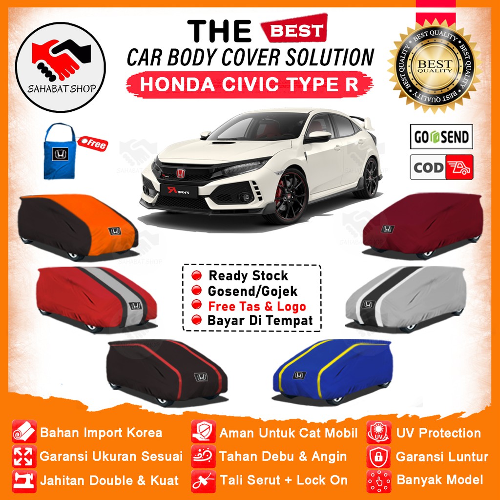 Sahabat Body Cover Mobil Civic / Sarung Penutup Honda Civic Type R Outdoor / Tutup Mantel Selimut Pelindung Kerudung Jas Mantol Pembungkus Terpal Kelambu Tutupan Bungkus Kerodong Mobil Sedan Civic Waterproof Anti Air Model Orange