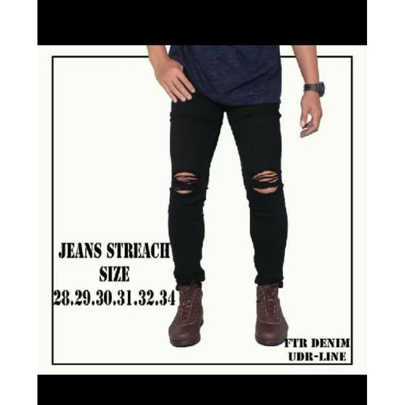 BELILAH Celana jeans pria sobek lutut robek Pensil destroy premium bioblitz size 27-34 cut knee Tren