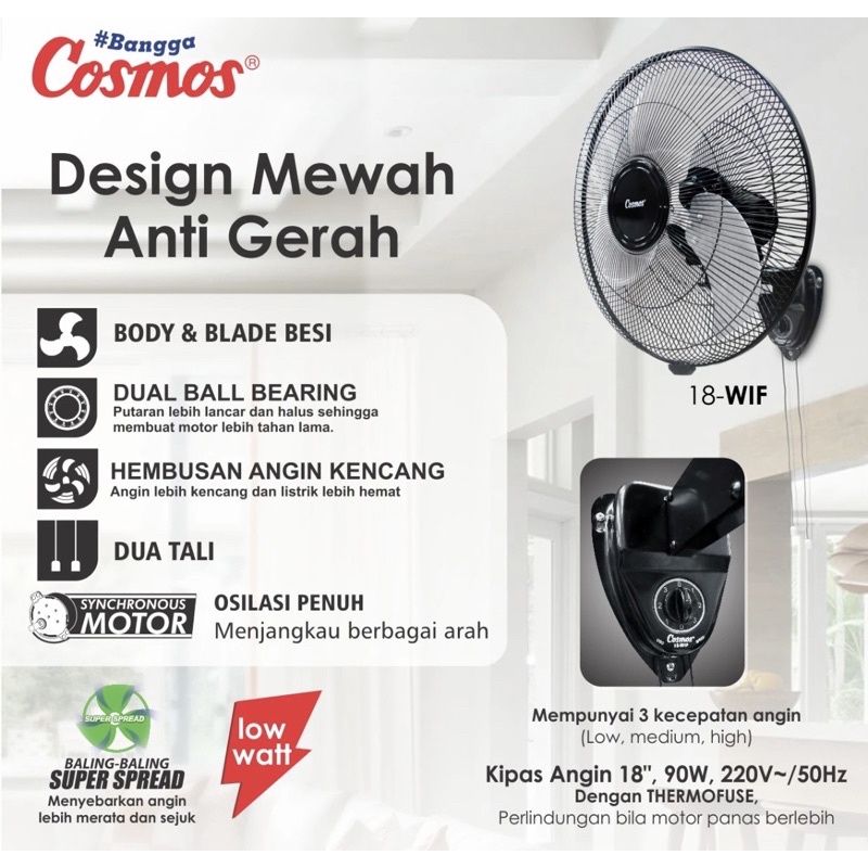 Kipas Angin Dinding / Tembok BESI 18" COSMOS